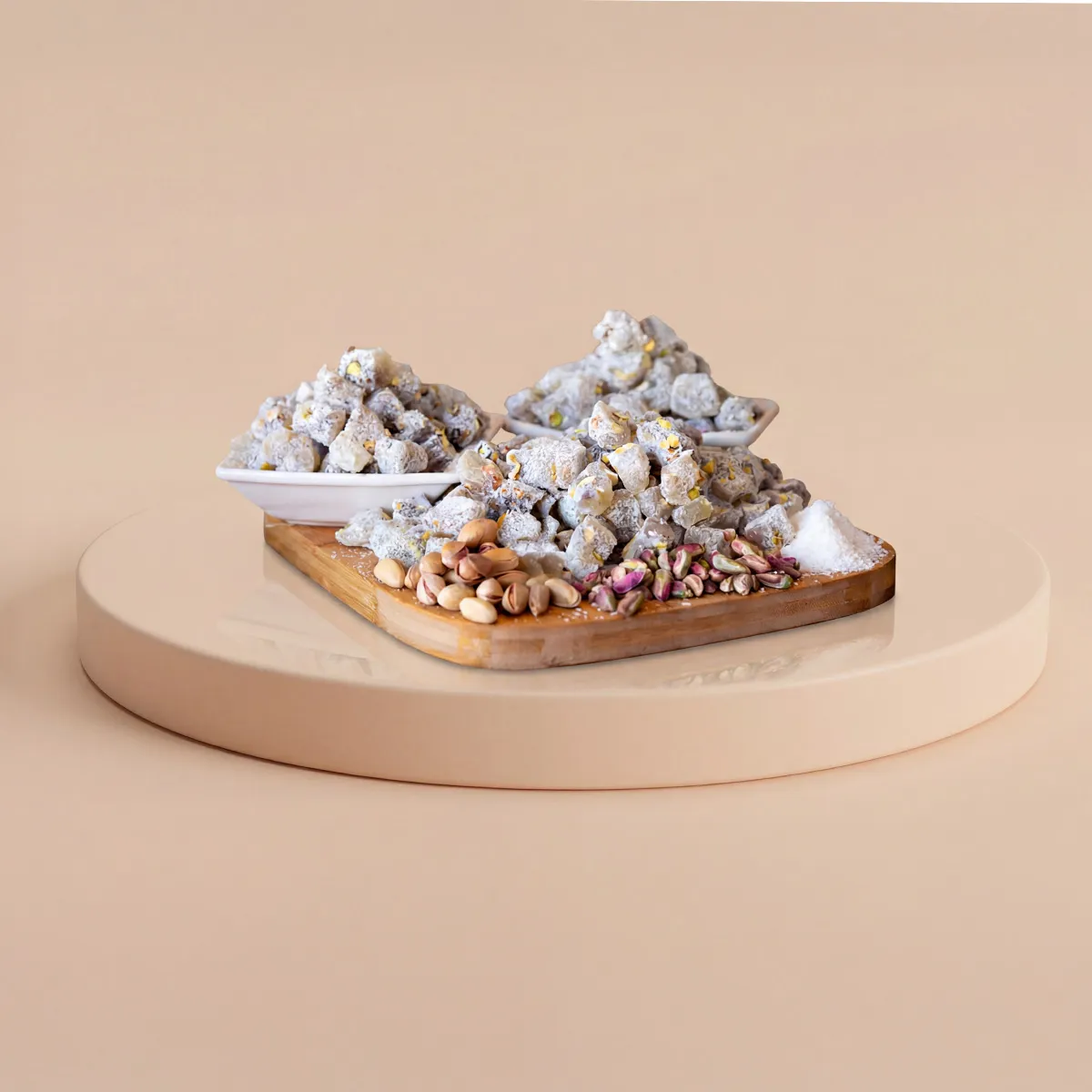 Pistage- & Kokosfågel-lokum ~ Lokûma Tevşê ya bi Fistiqê Entêpê û Hindistan Cevîzê